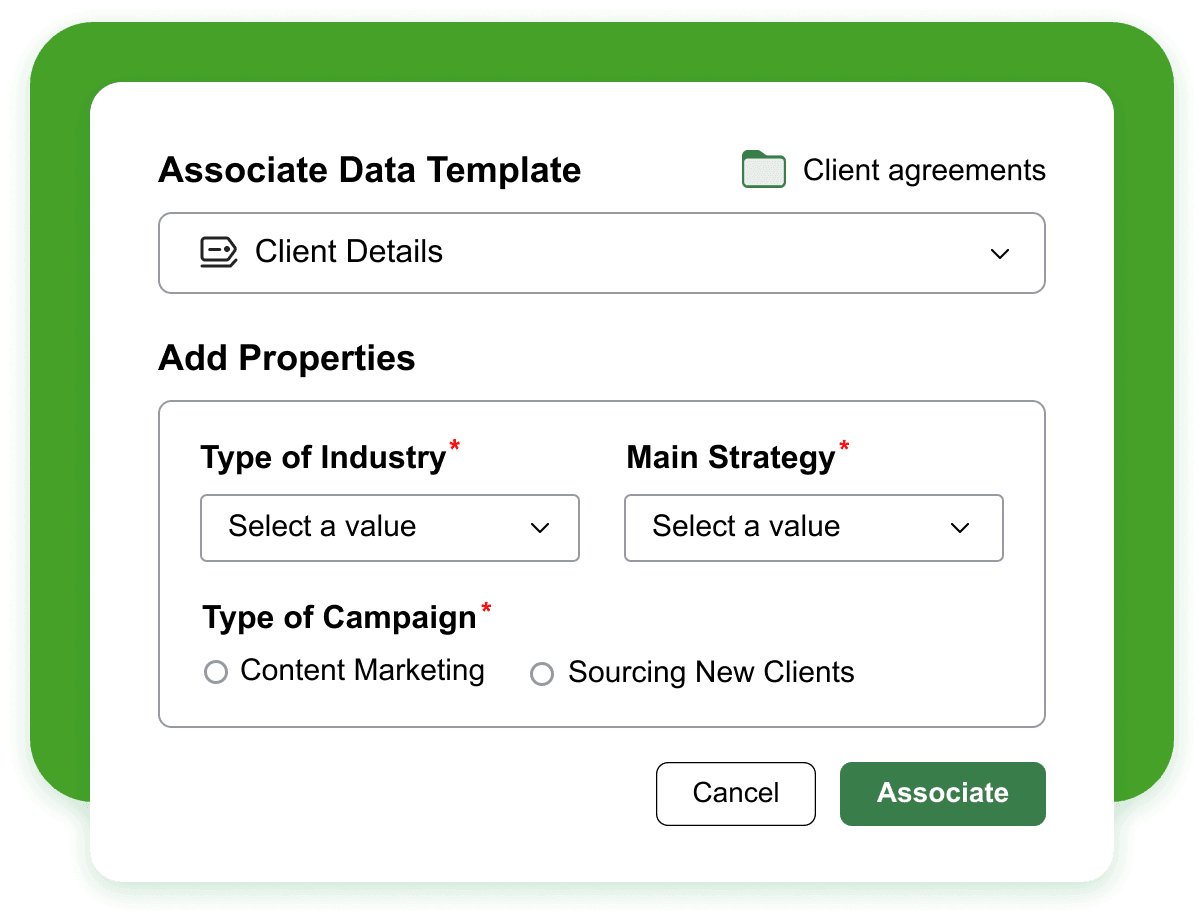 WorkDrive's Data Templates interface showing custom fields for staff and customer records