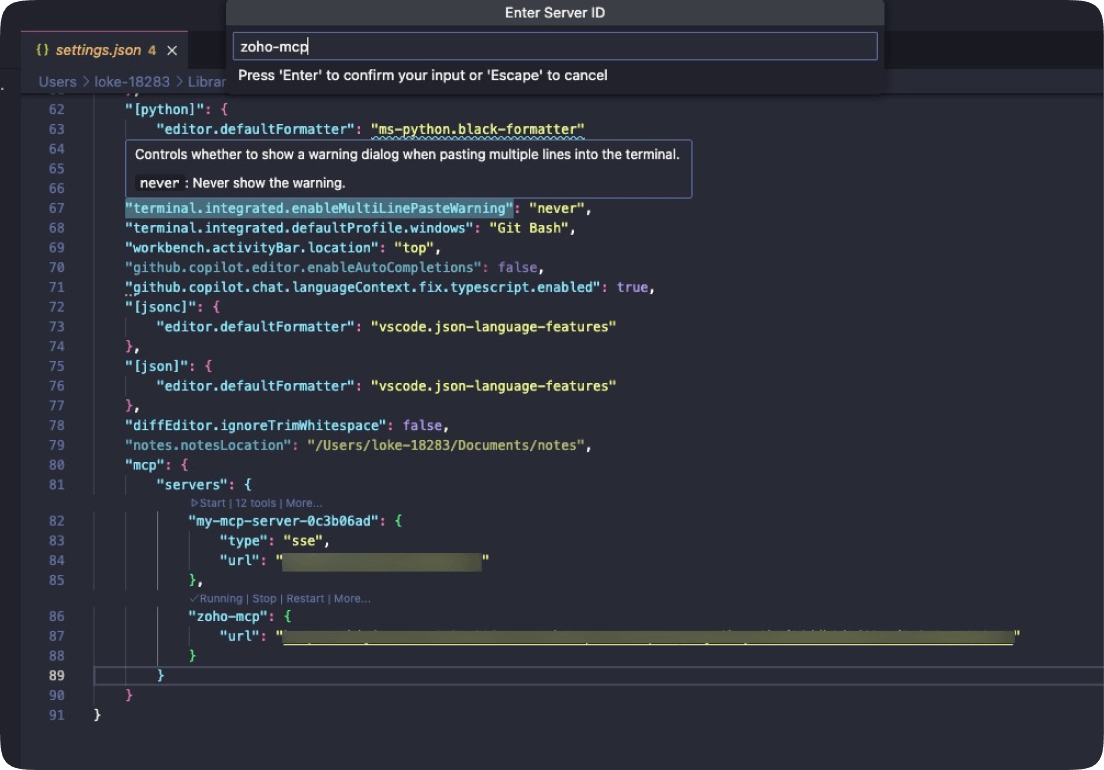 GitHub Copilot panel in VS Code with Agent Mode selected