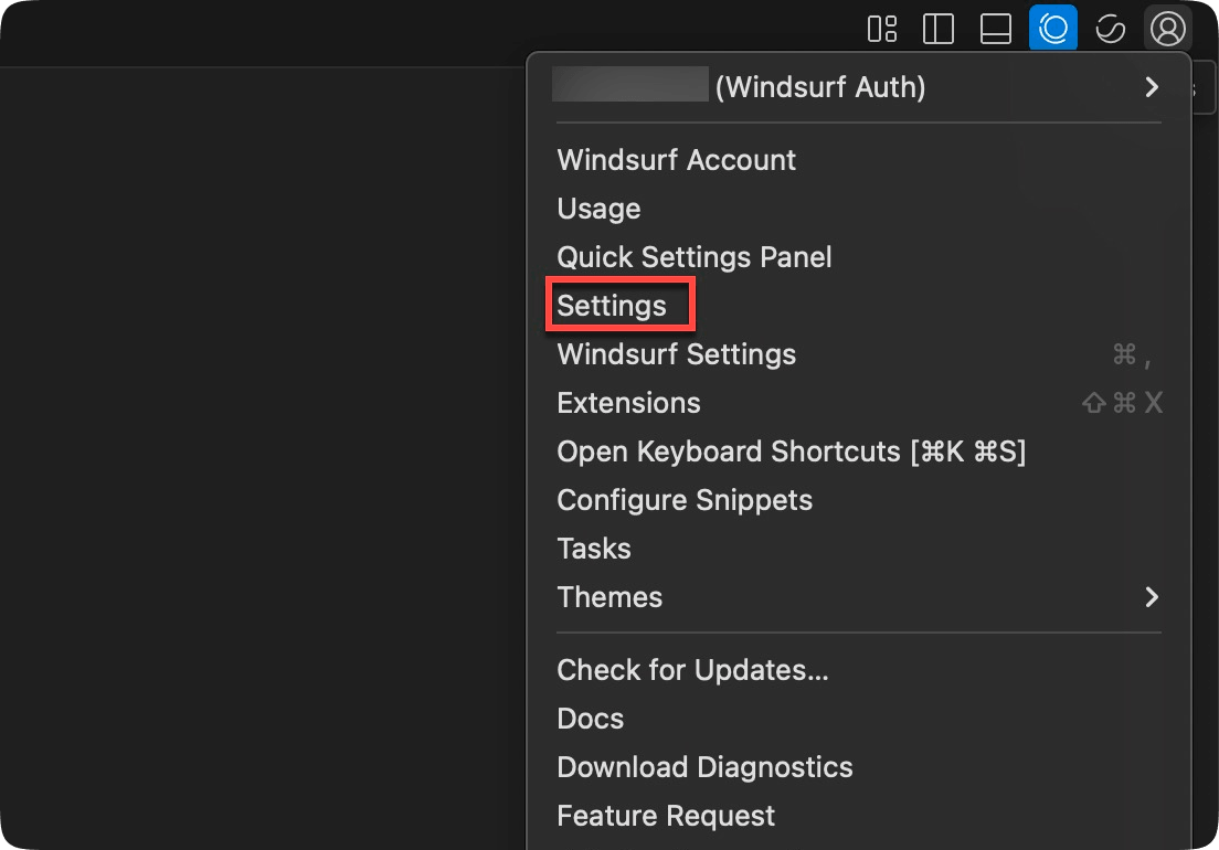 Windsurf settings showing the Cascade tab