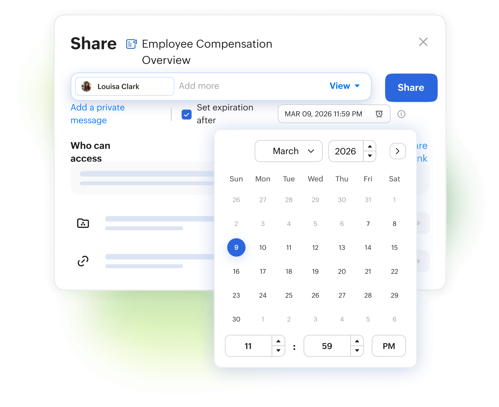 Expiry controls for email shares