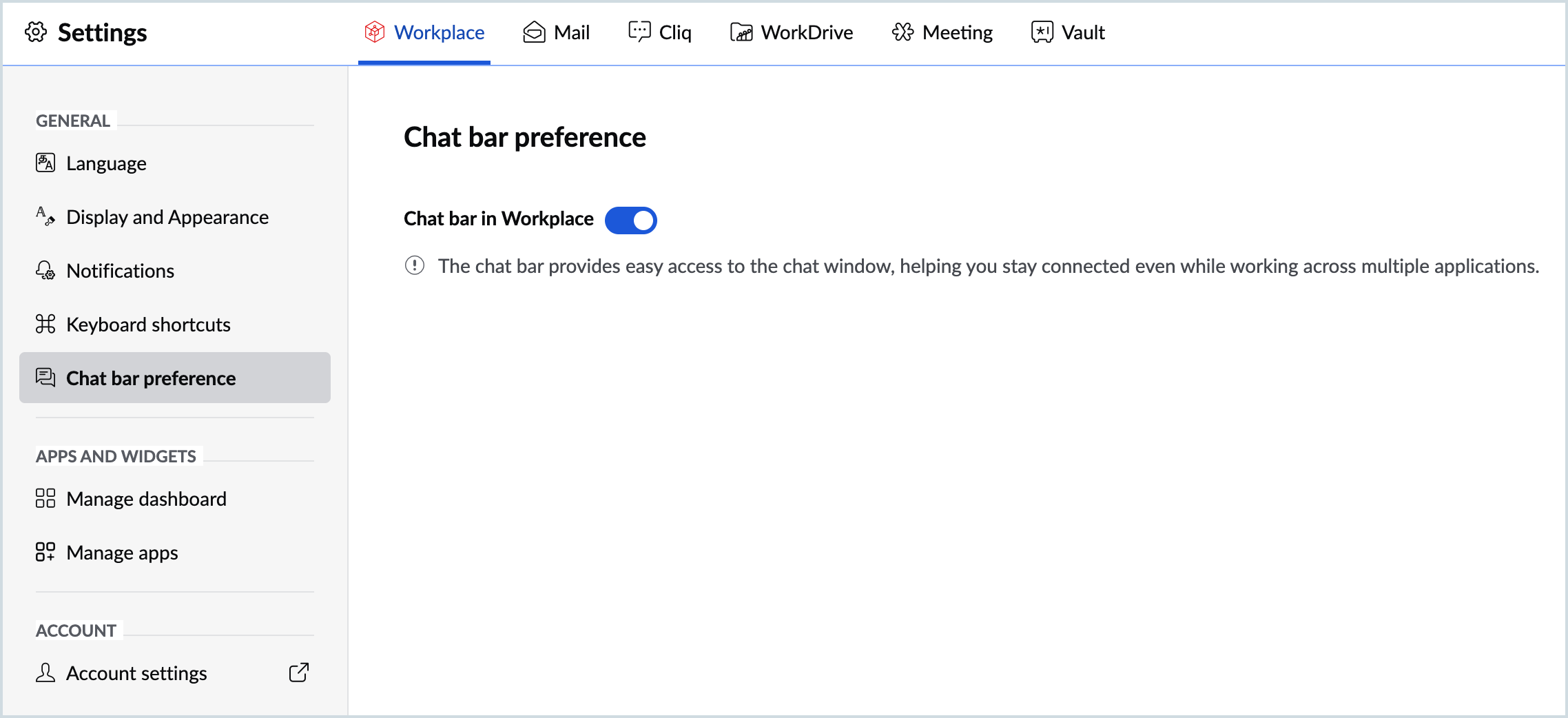 Screenshot to set chatbar preference