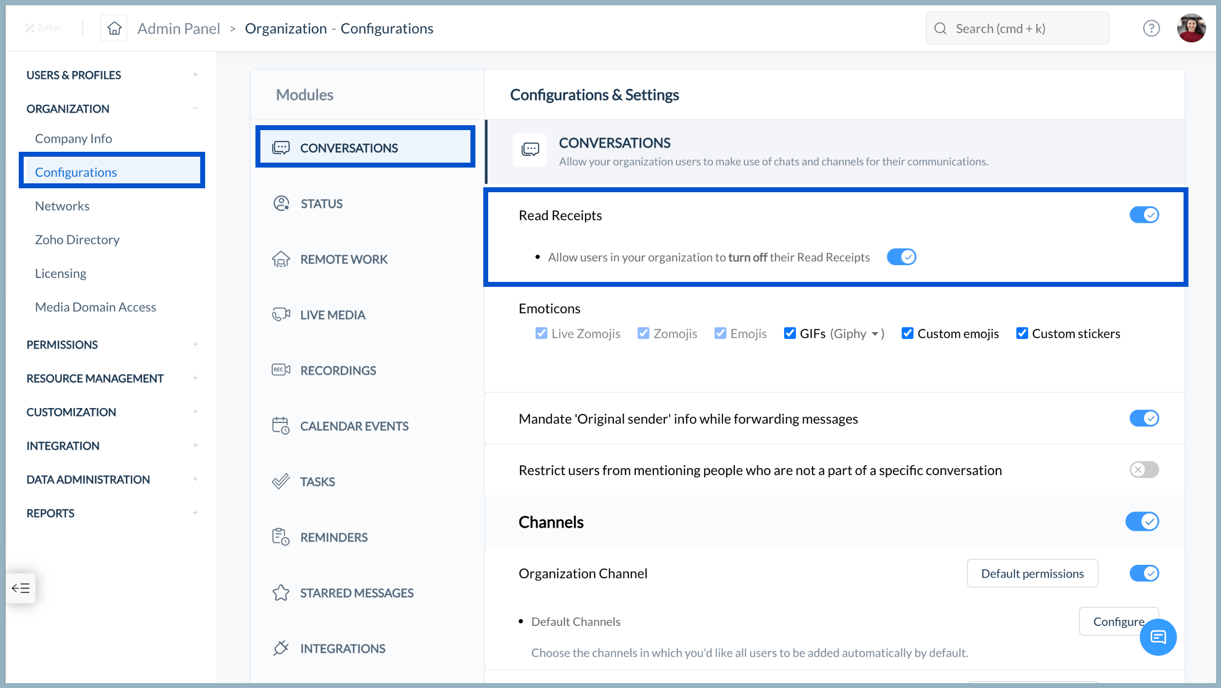Enable Read receipts in Admin Panel Enable Read receipts in Admin Panel