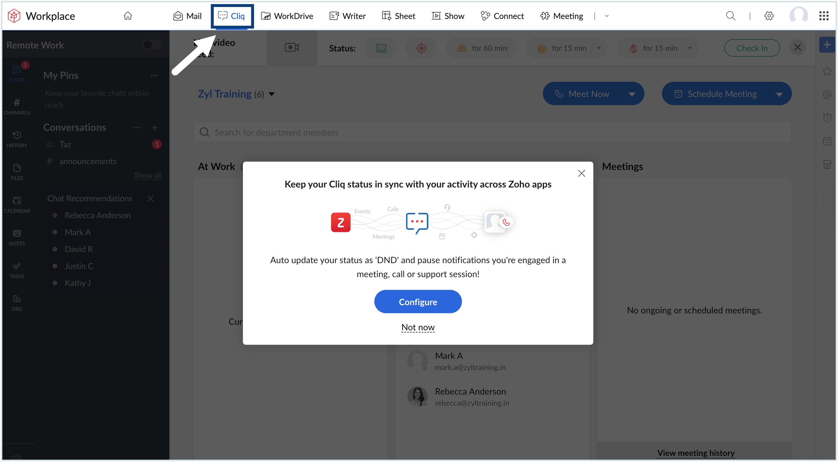 Screenshot of cliq's welcome page