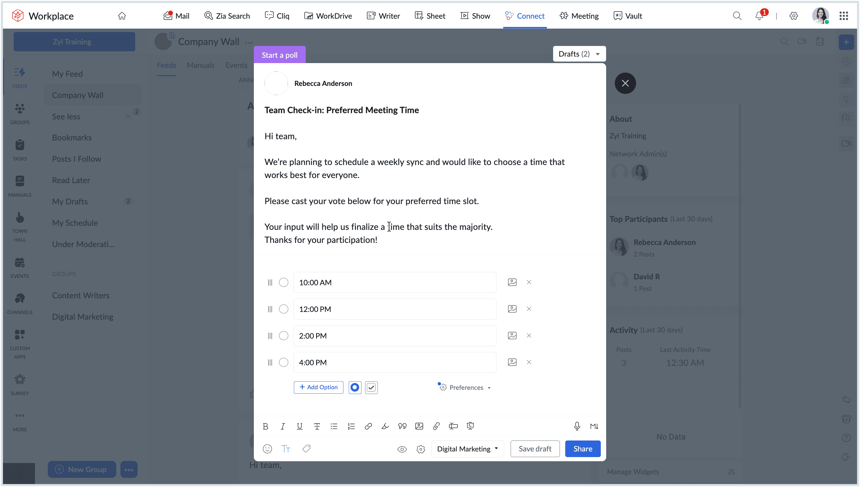 Screenshot to create a poll