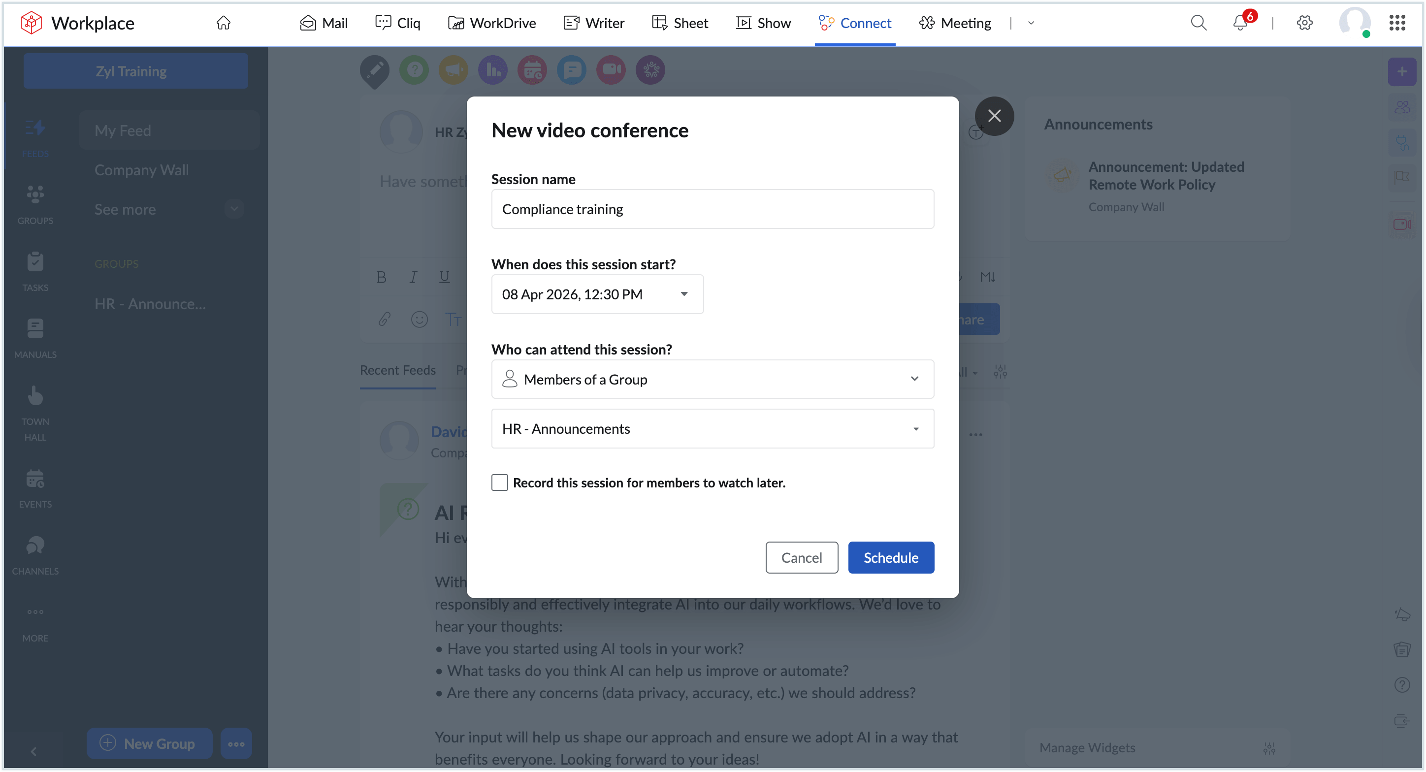Screenshot to create video conference