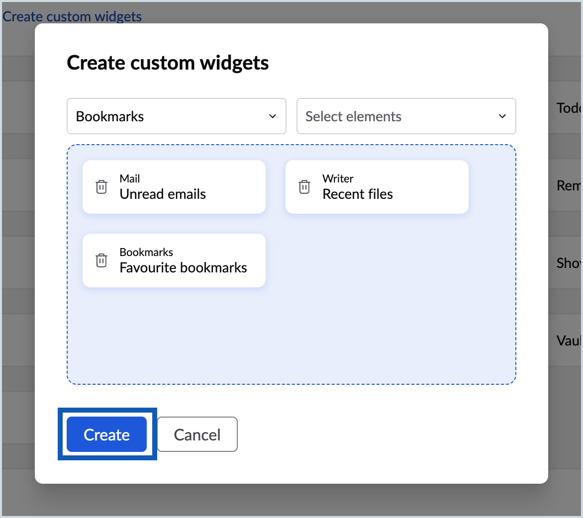 Screenshot to create a widget