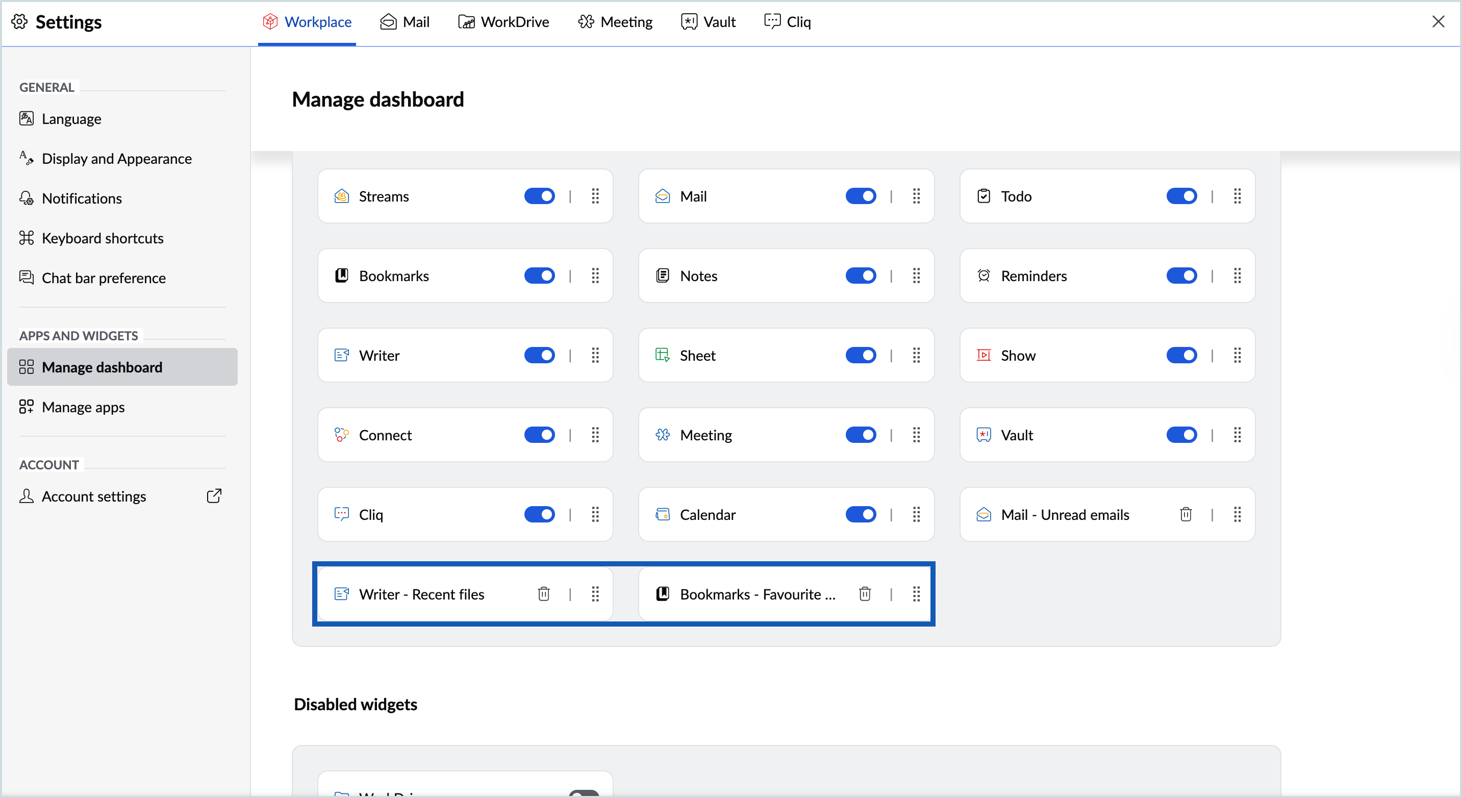 Screenshot to delete widgets