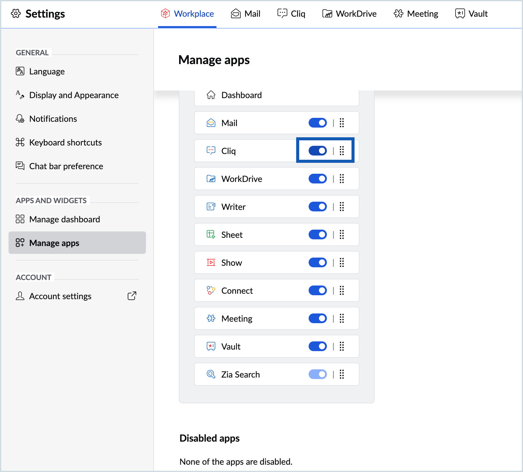 Screenshot to disable an application