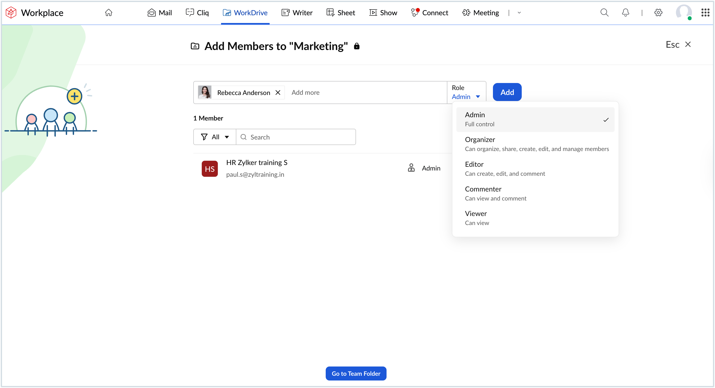Screenshot to add team members