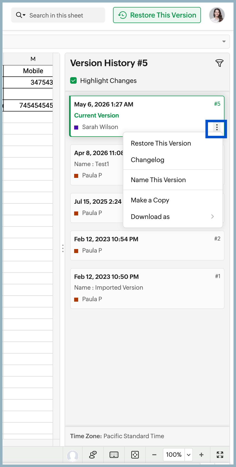 Version history more options Version history more options