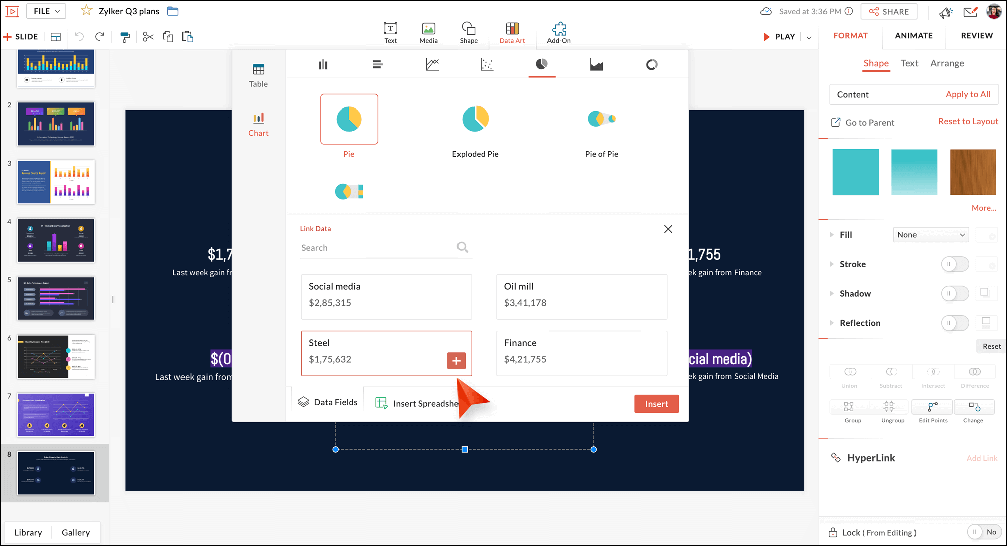Create chart in Zoho Show