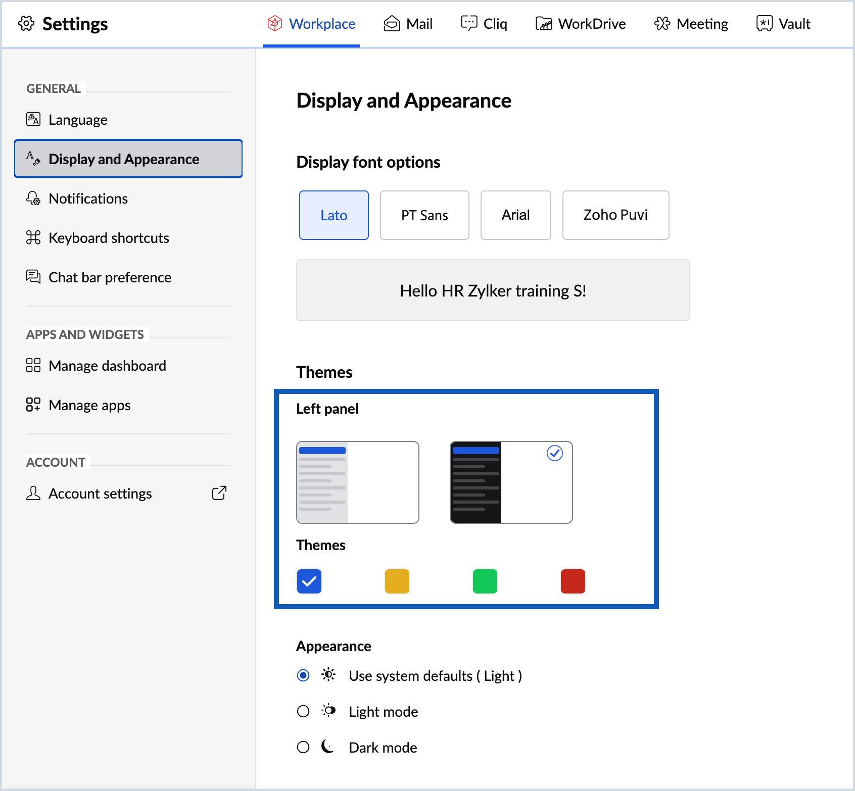 Screenshot to change left panel appearance
