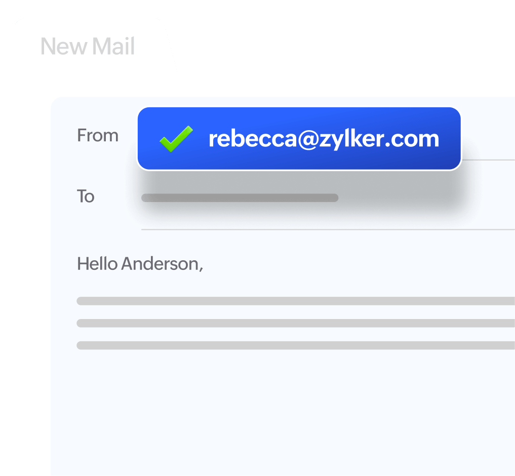 Zoho Mail domain settings screen for adding and verifying custom business domains.