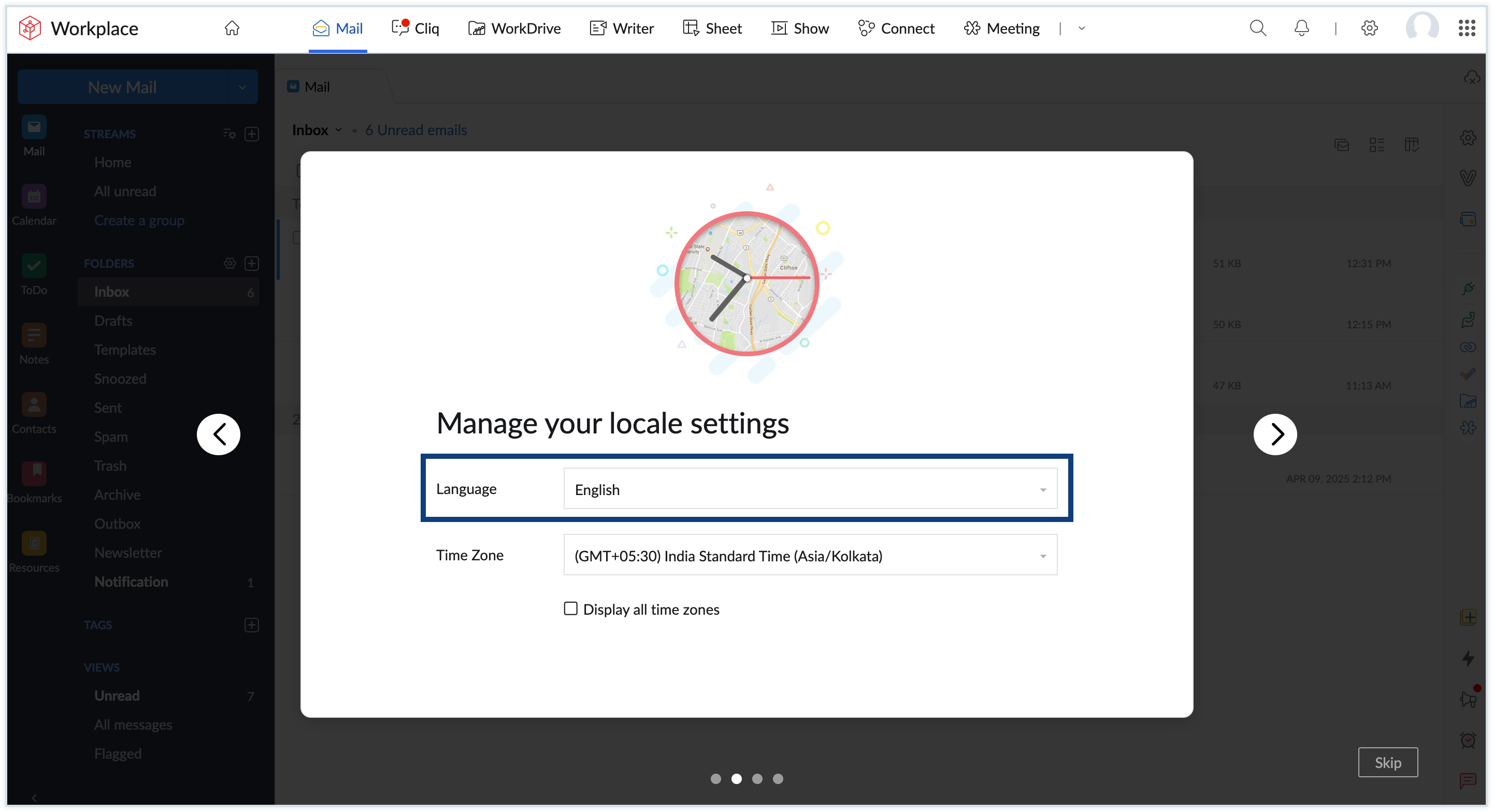 Screenshot of choosing the language