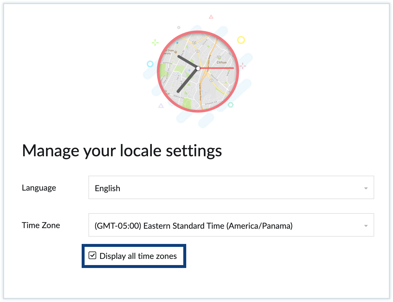 Screenshot of time zone setting
