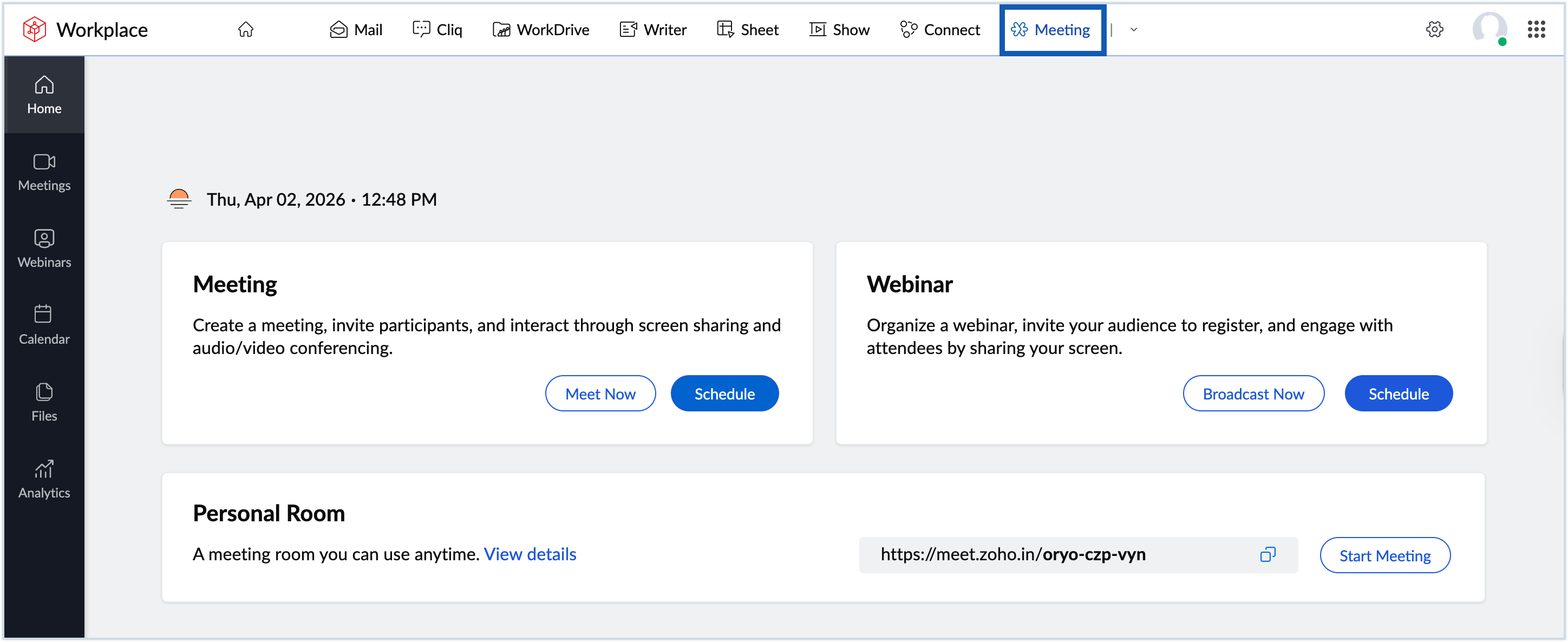Screenshot of dashboard