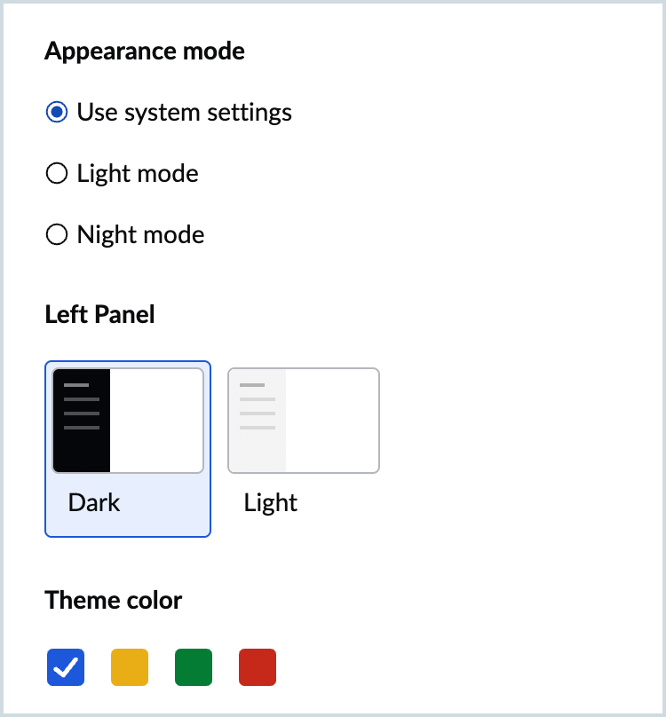 Screenshot of appearance settings