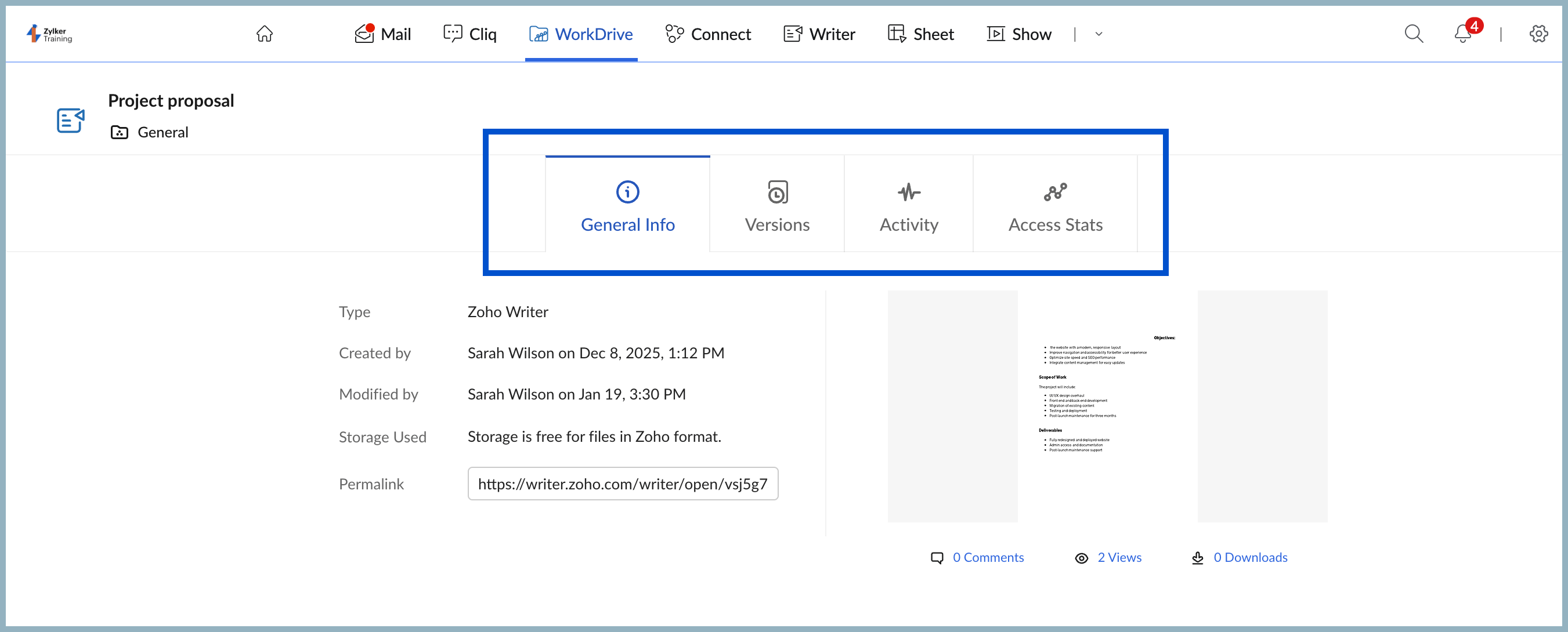 WorkDrive Properties WorkDrive Properties