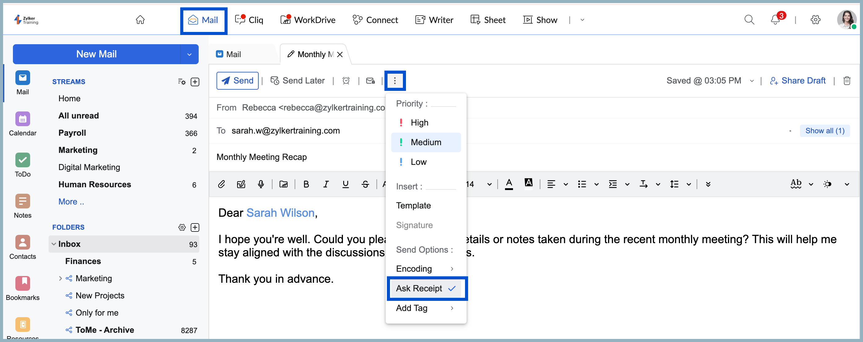 Read receipts option in compose Read receipts option in compose