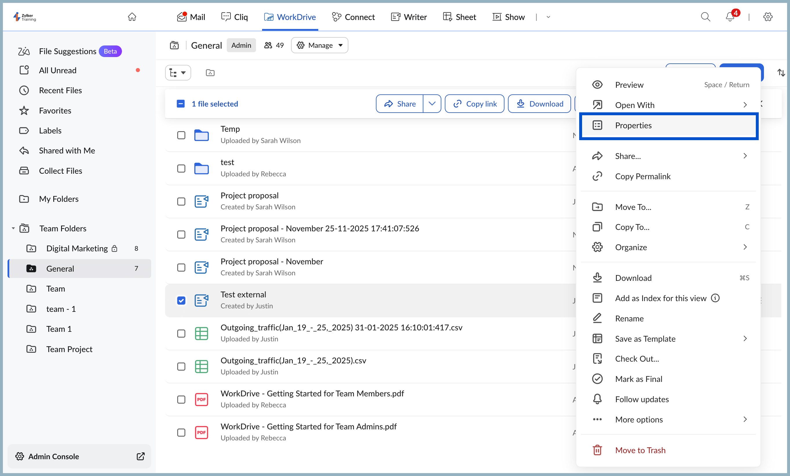 WorkDrive Properties WorkDrive Properties