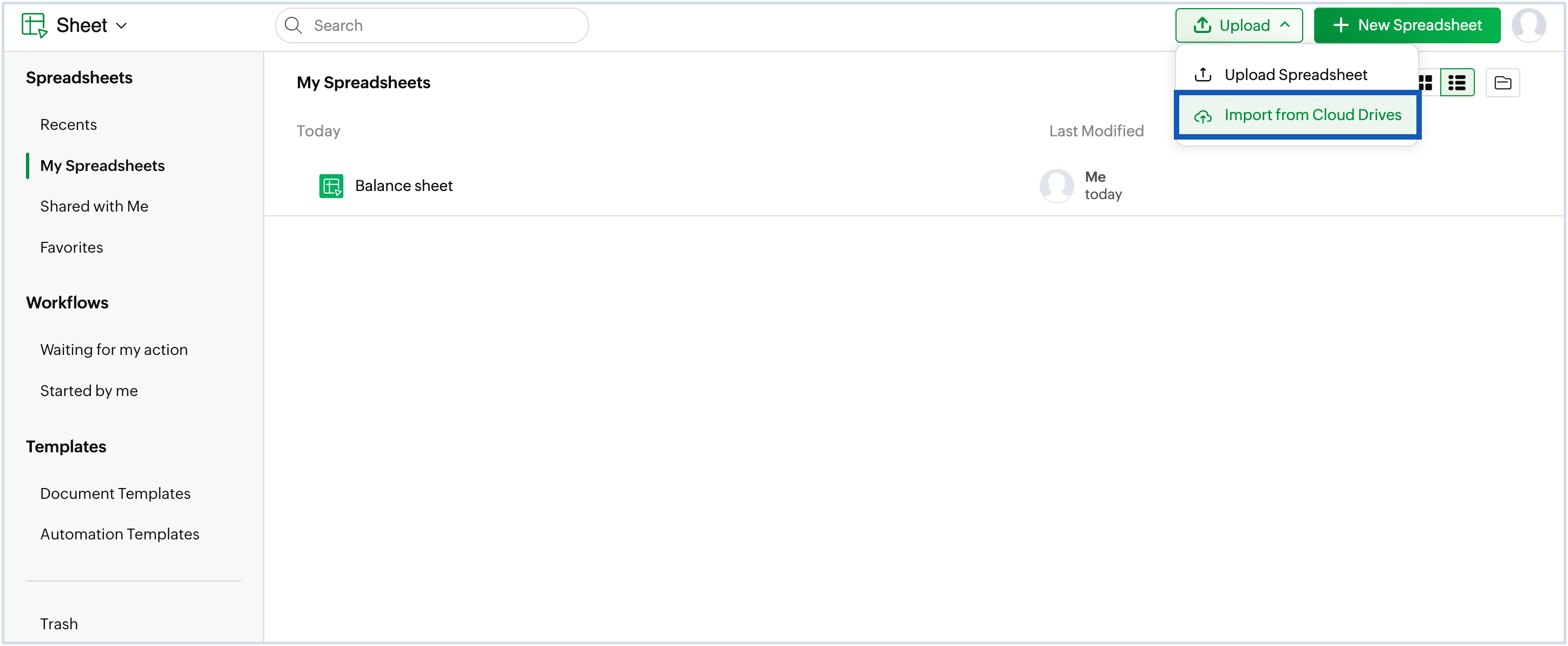 Screenshot to import from cloud drive