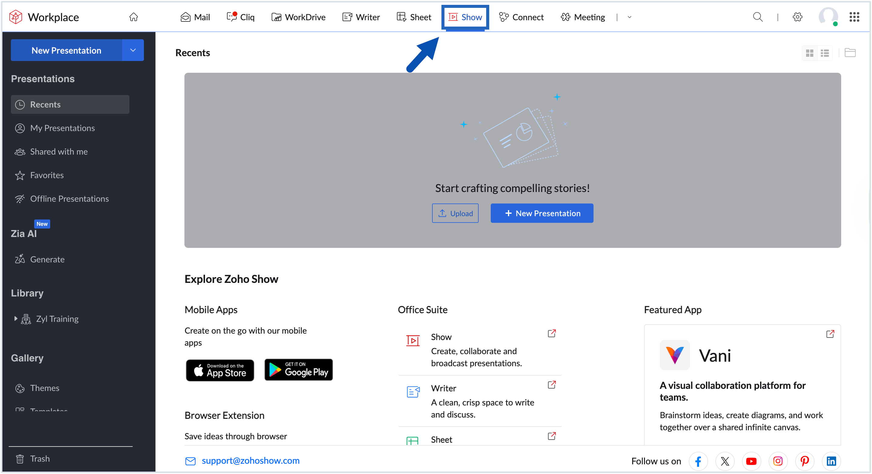 Screenshot of the dashboard