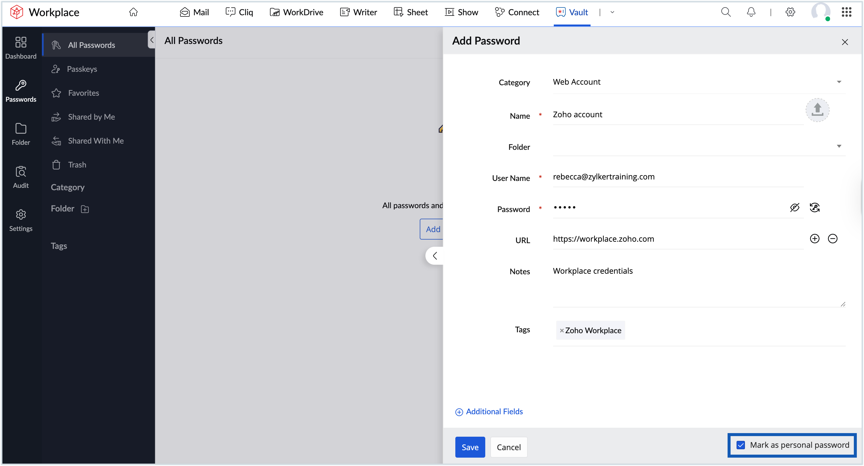 Screenshot to make it a personal password