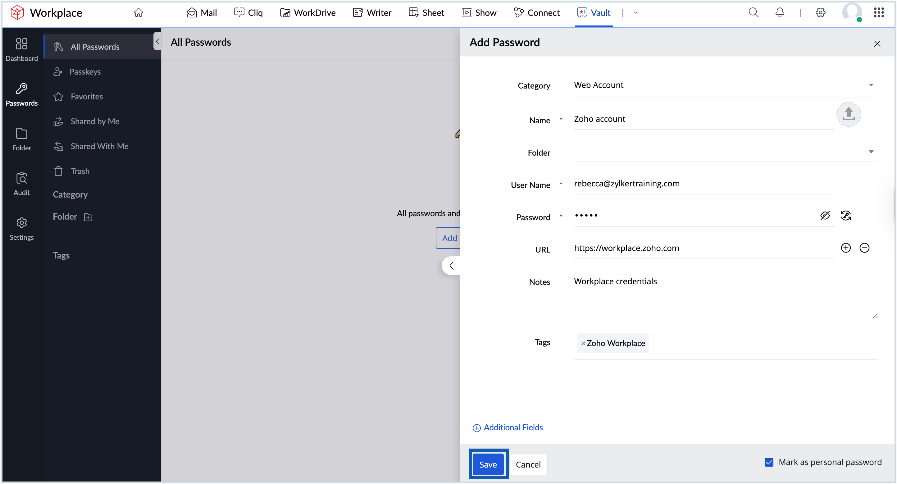 Screenshot to save the password