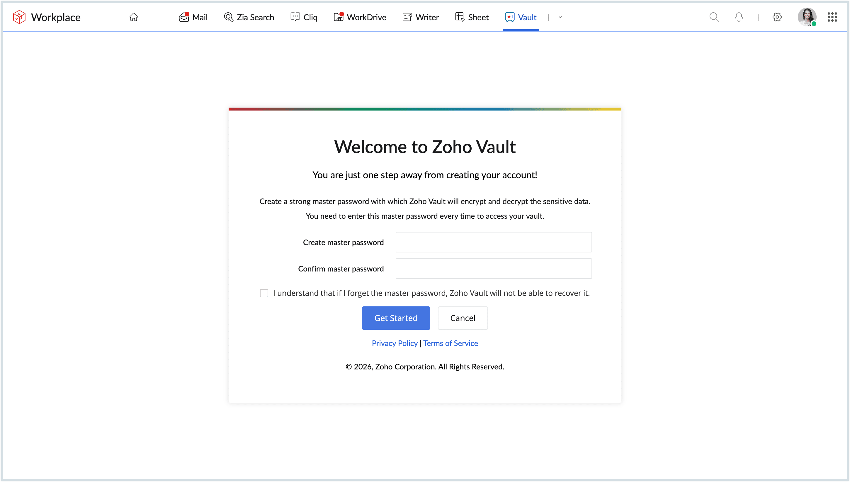Screenshot of vault dashboard