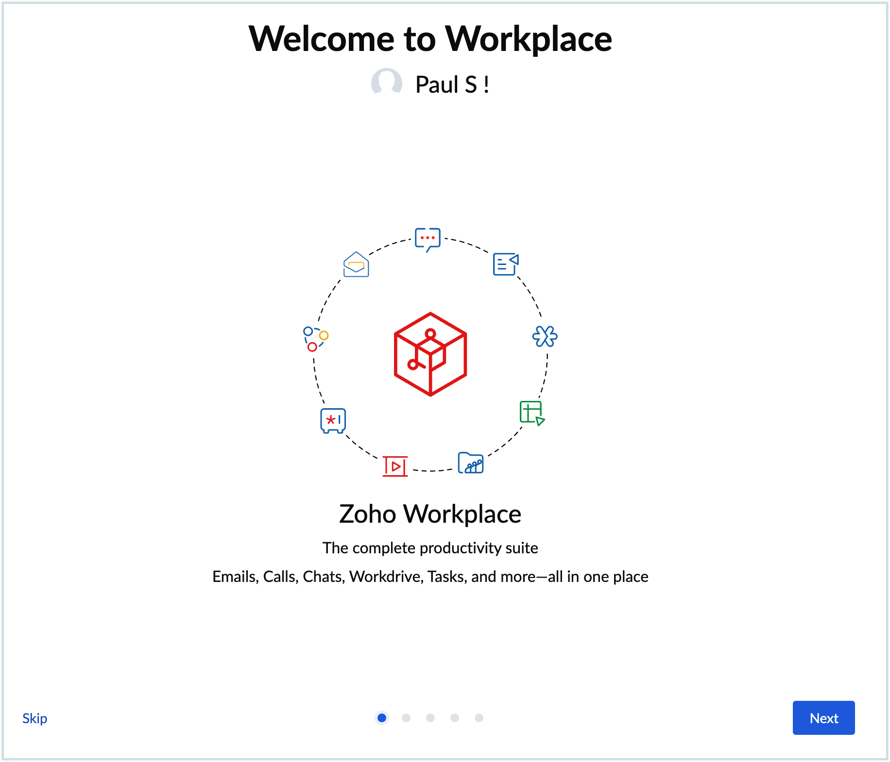 Screenshot of welcome page