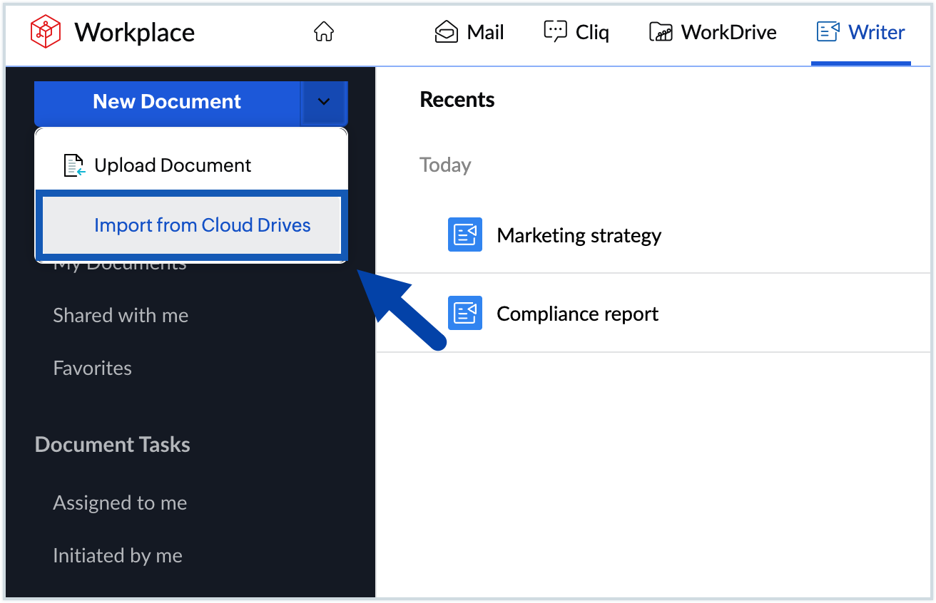 Screenshot of importing from cloud