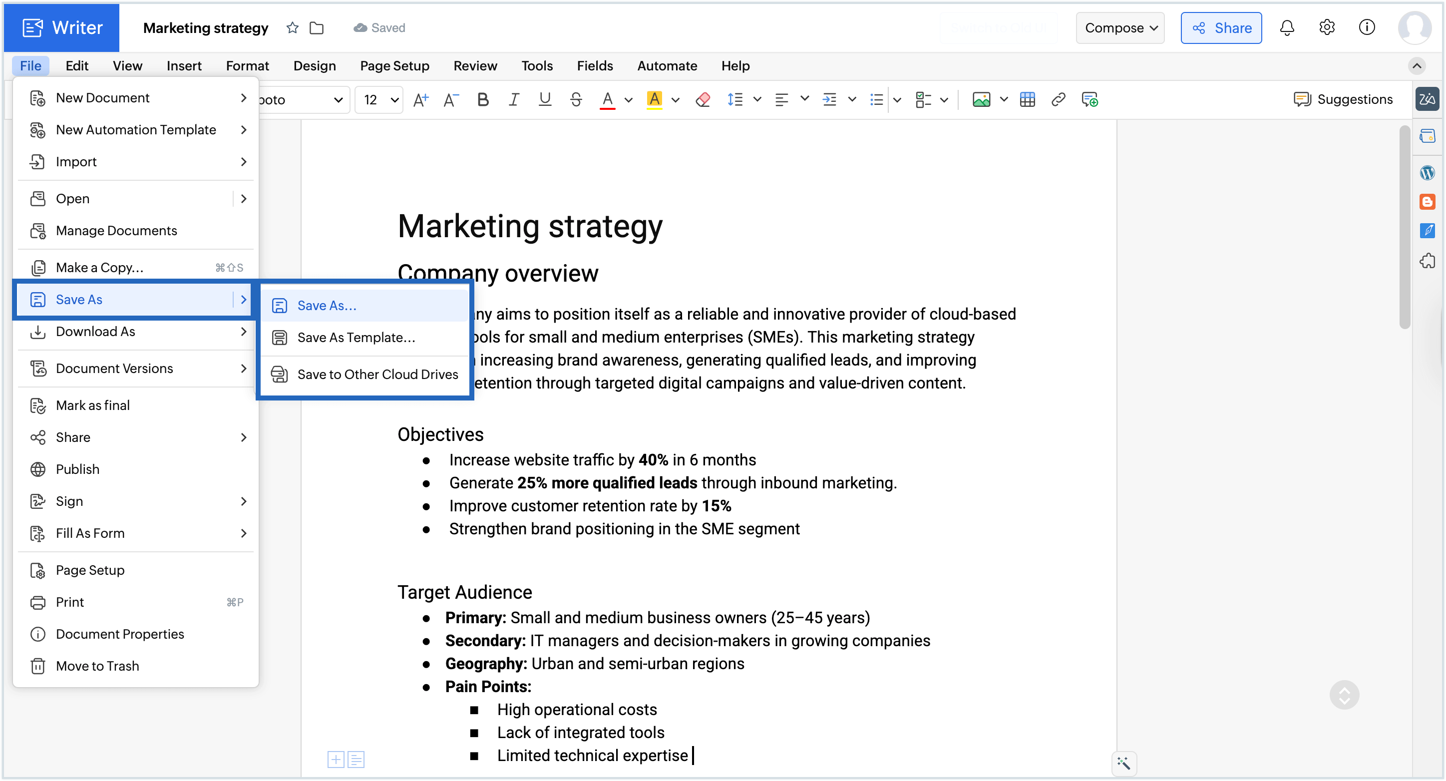 Screenshot of the saveas option