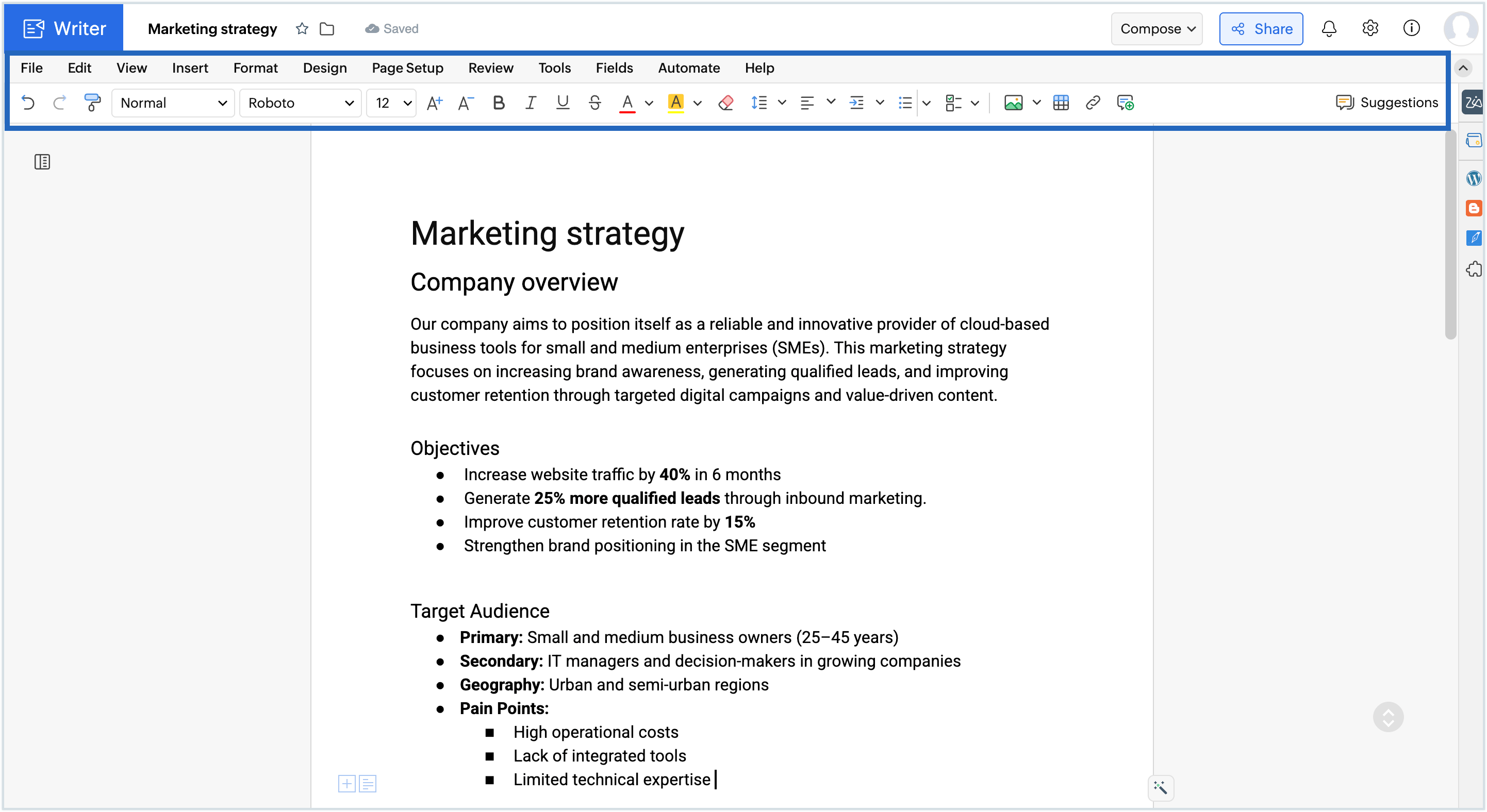 Screenshot of the toolbar