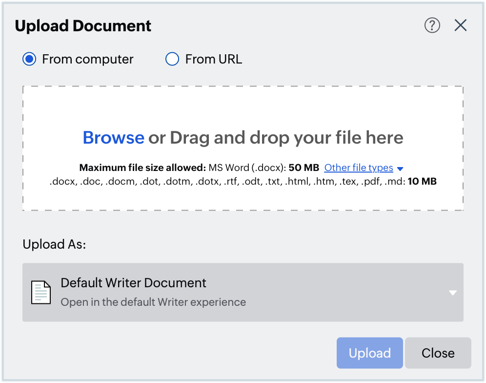Screenshot to upload files