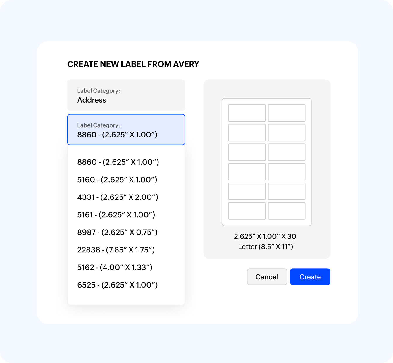 Label templates preview