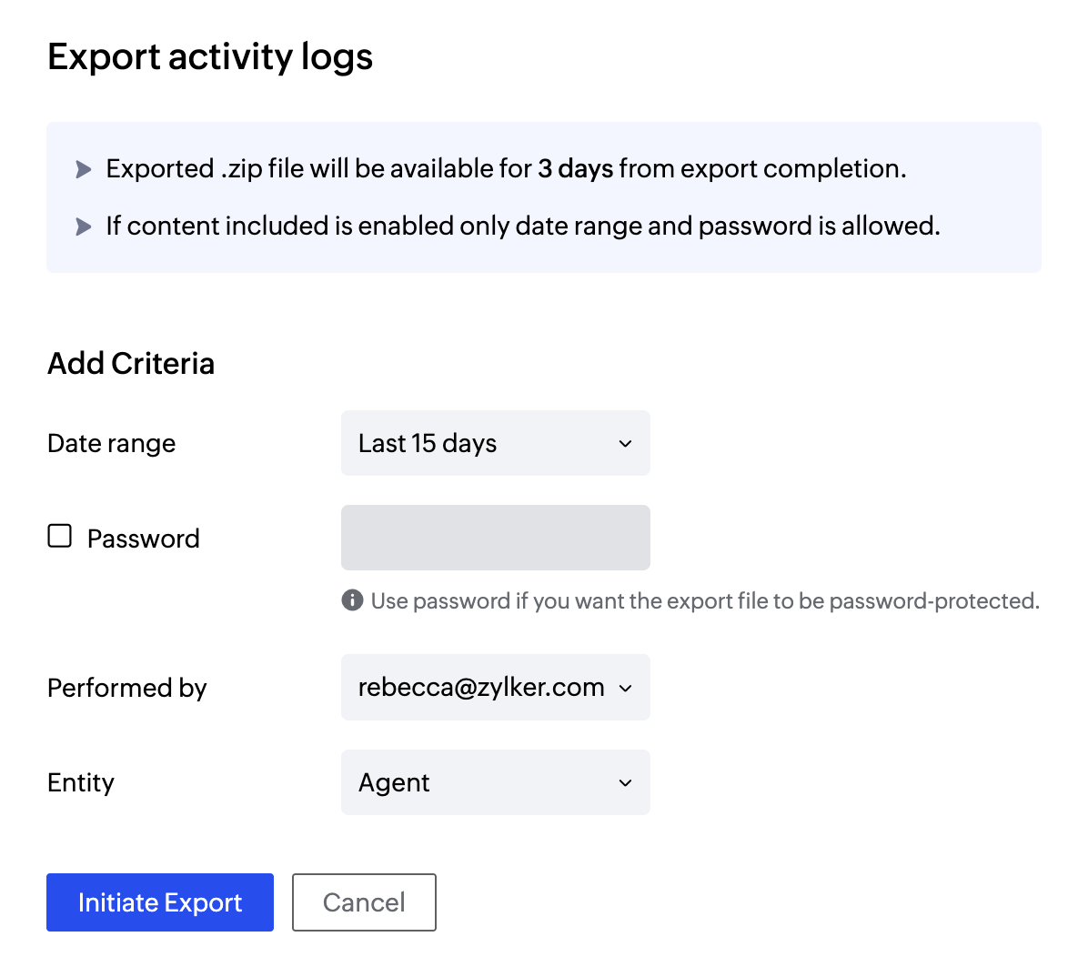Export activity log Export activity log