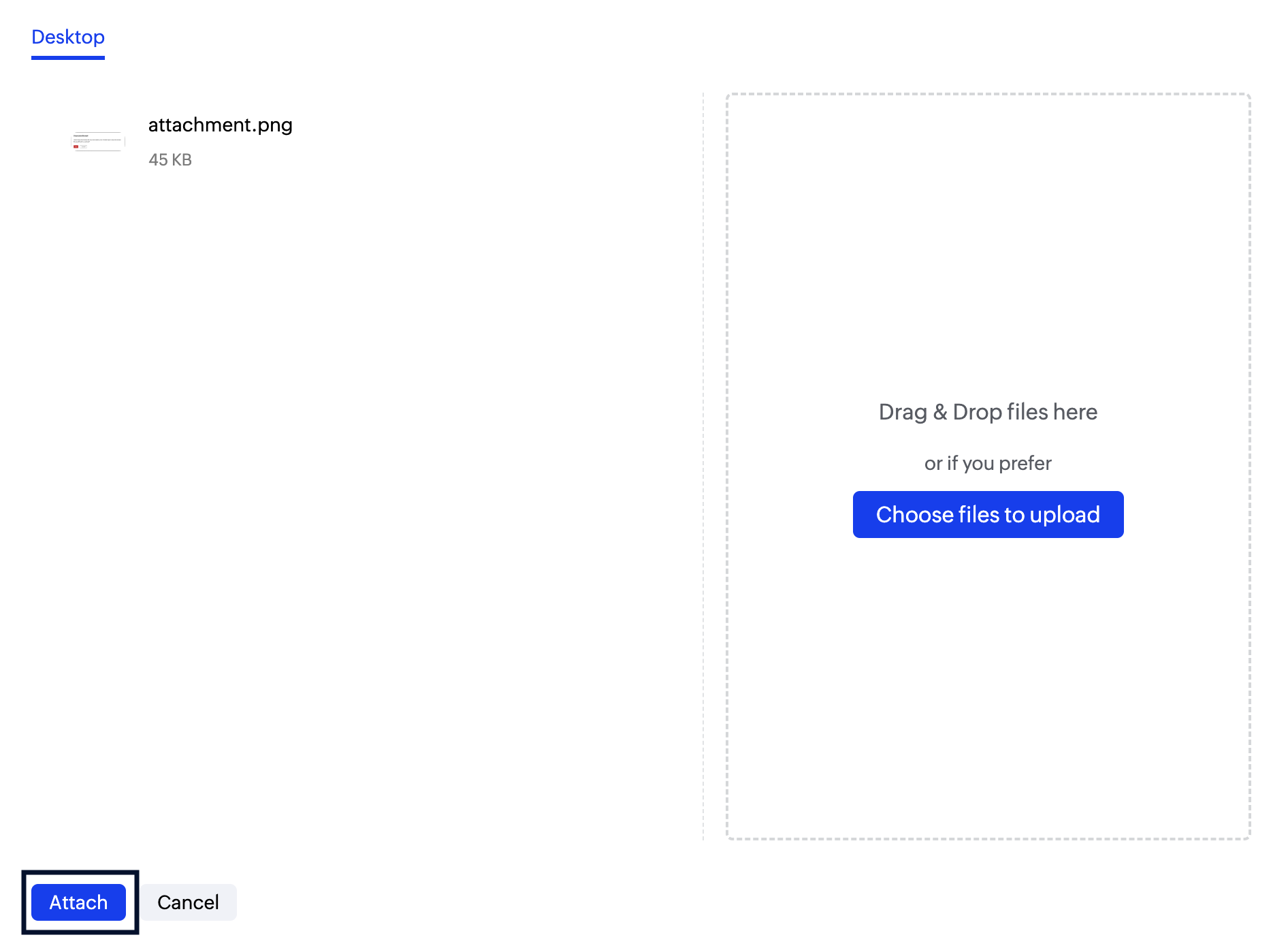 File cache upload files popup screenshot