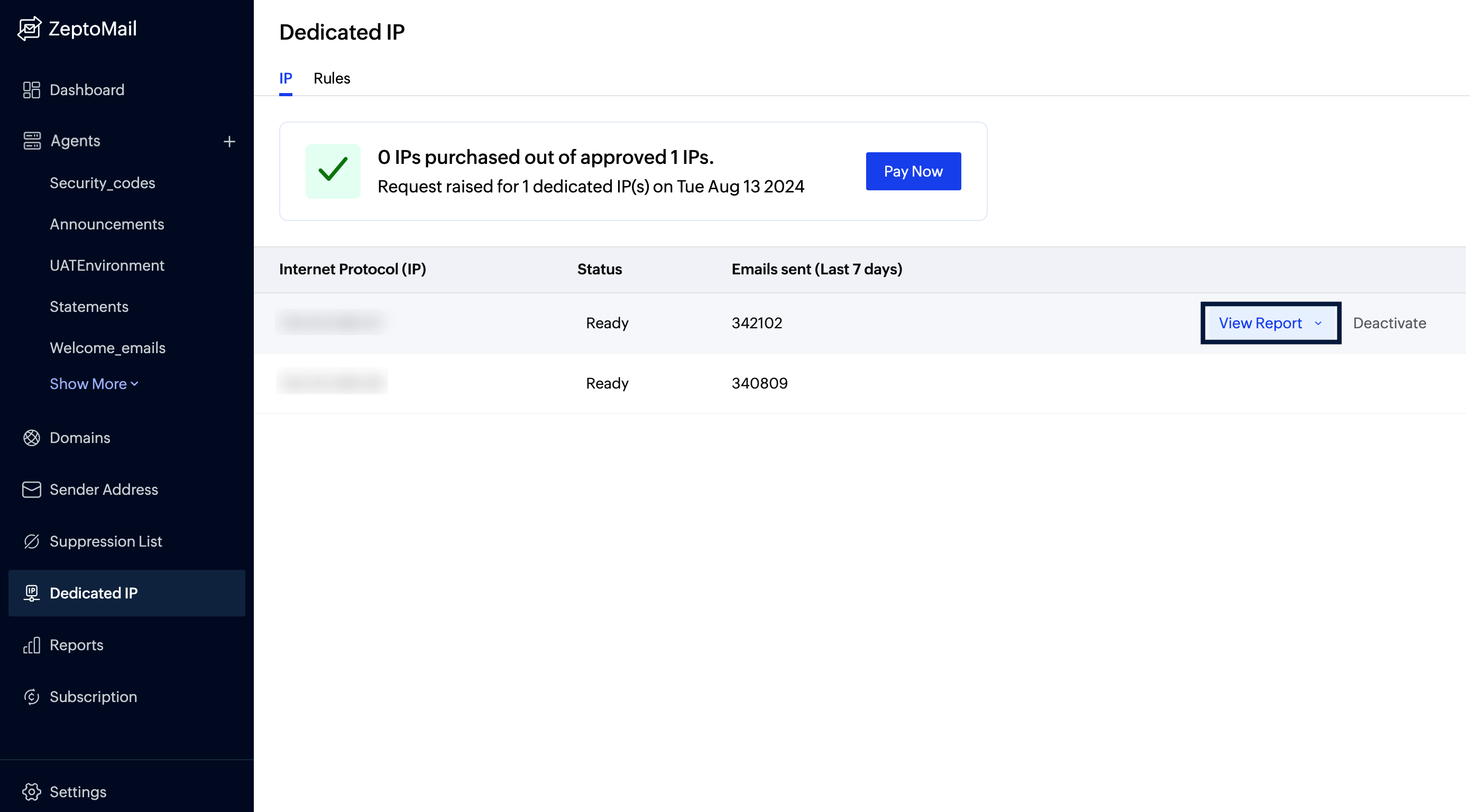 Dedicated ip reports