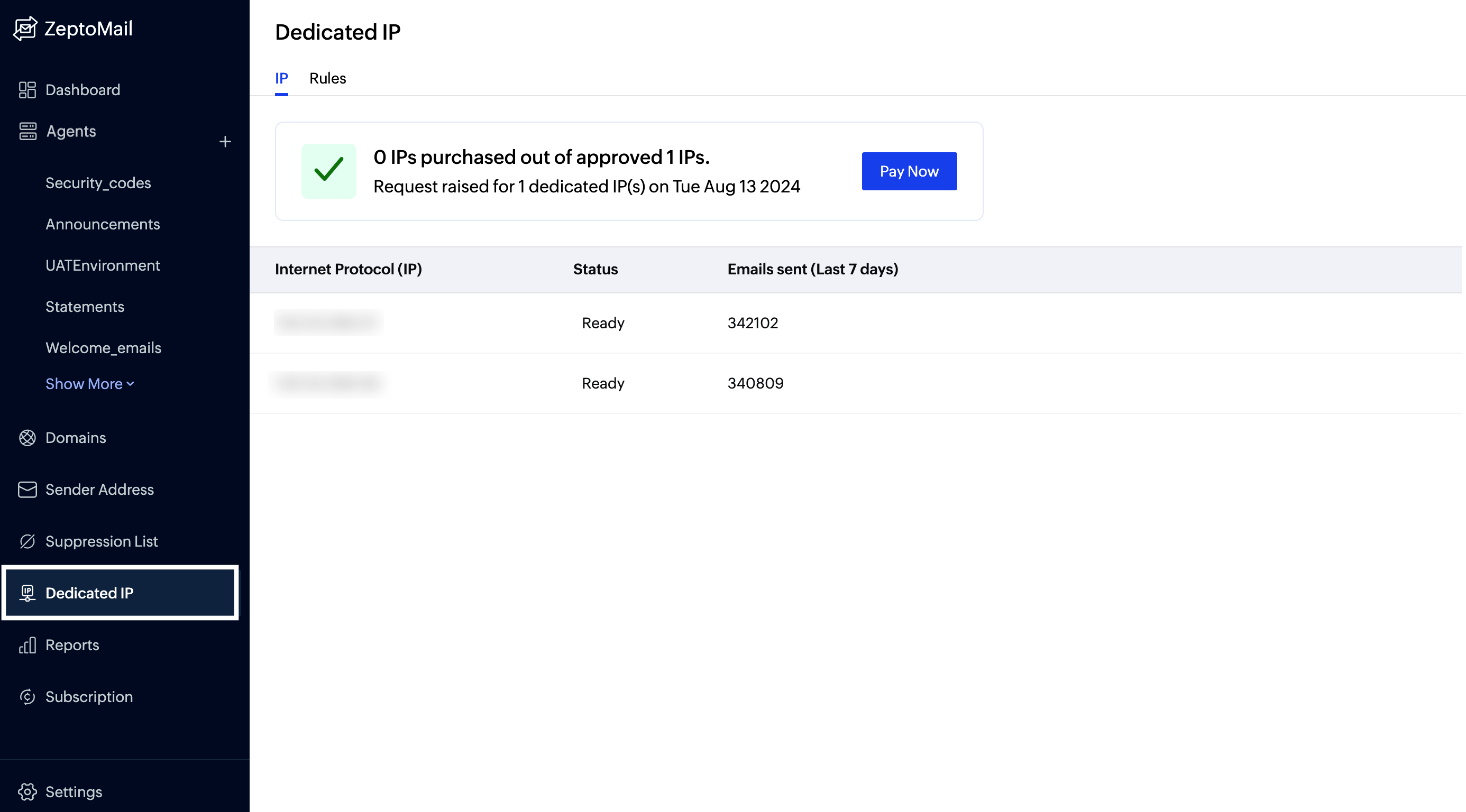Dedicated ip section
