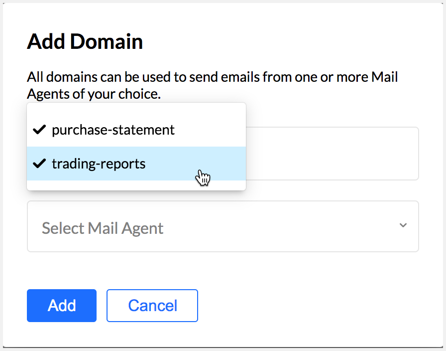 Select multiple mail agents in Transactional email account