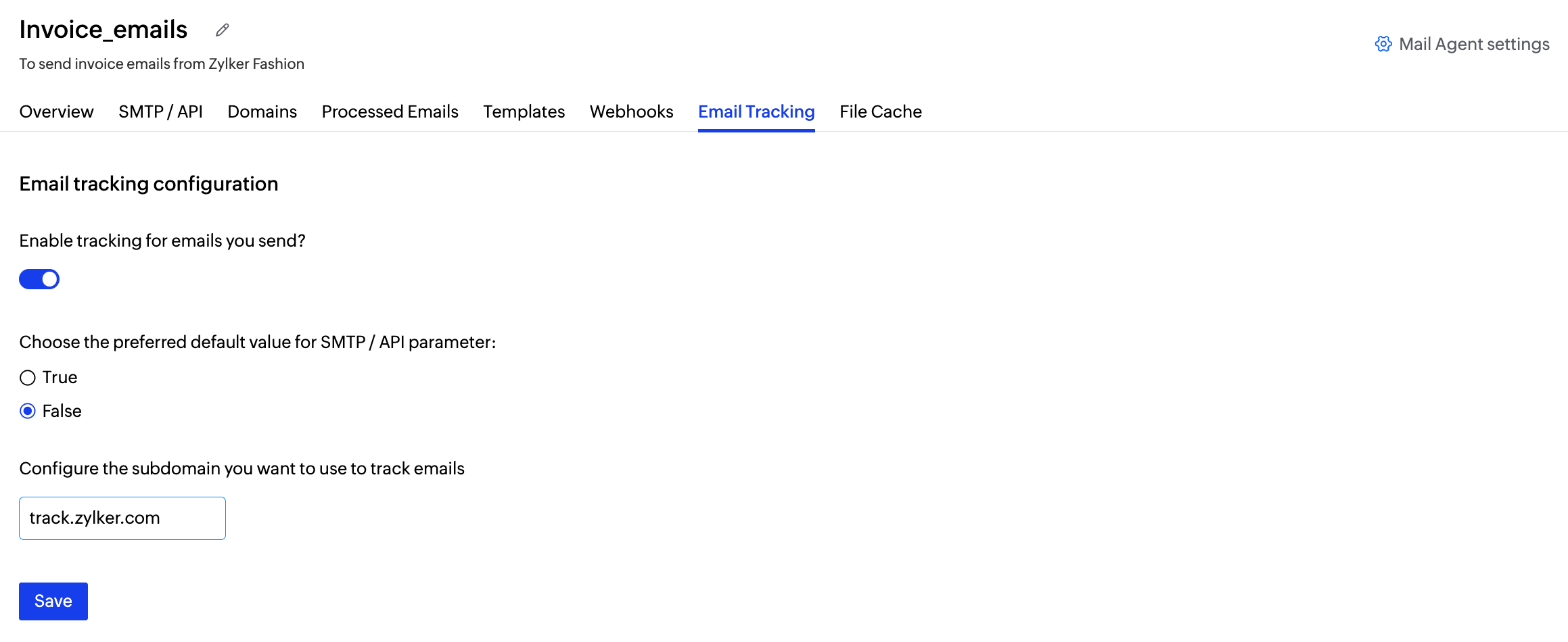 save email tracking configuration