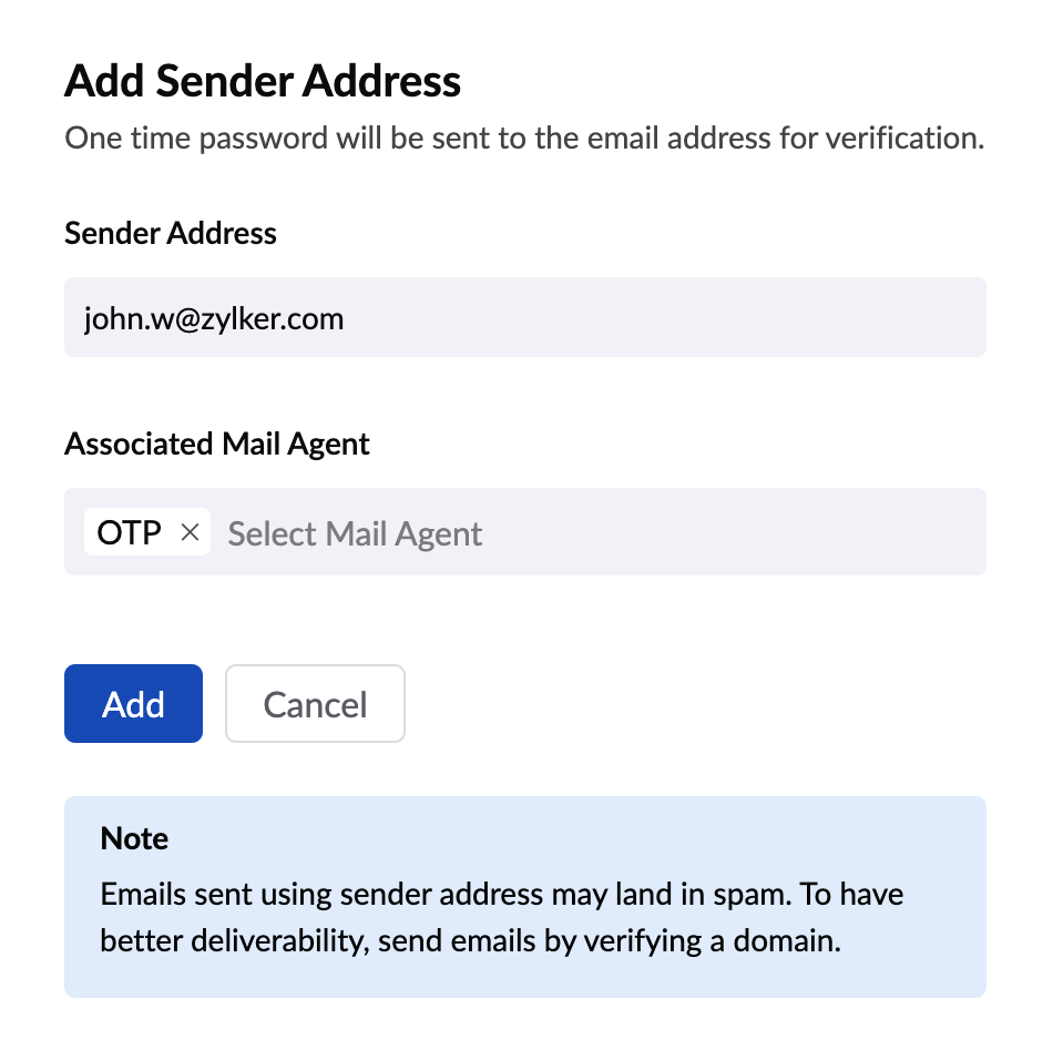 Sender Address ZeptoMail