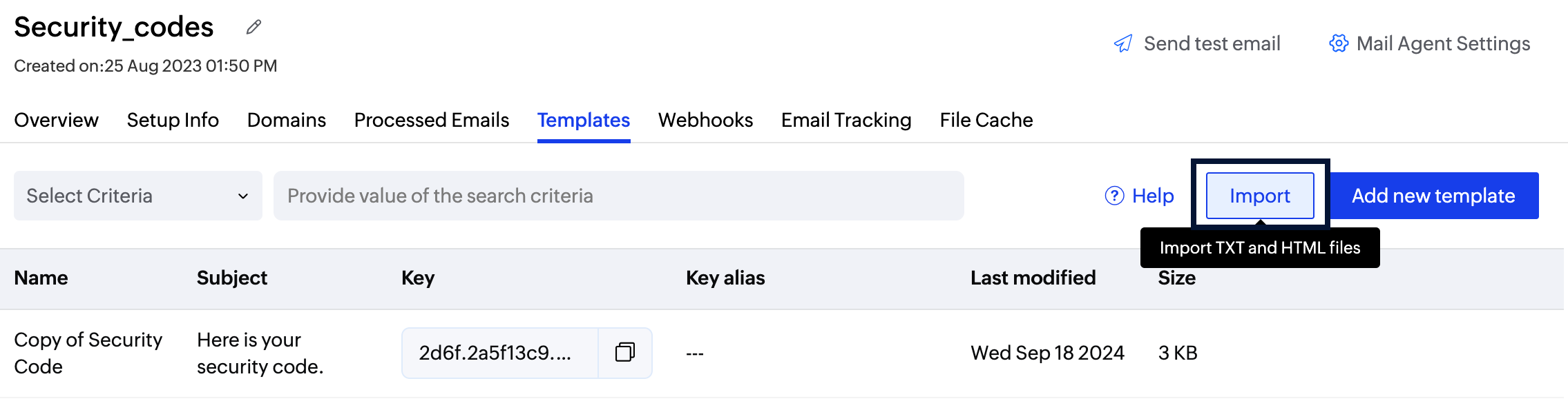 UI screenshot of import