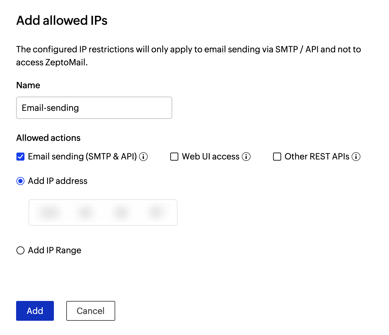 Enter allowed IP's details