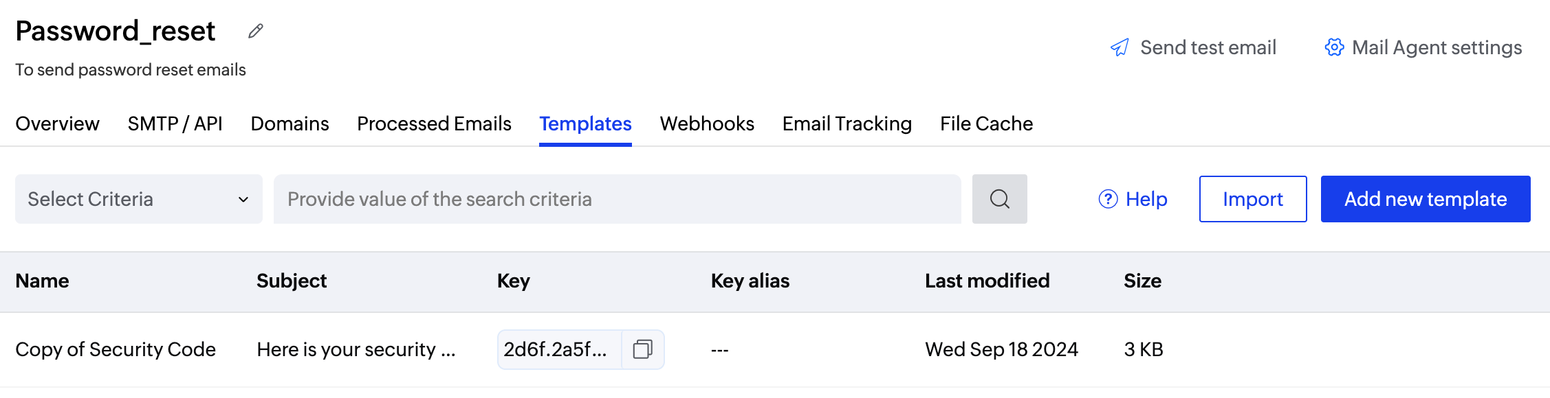 Template section screenshot 