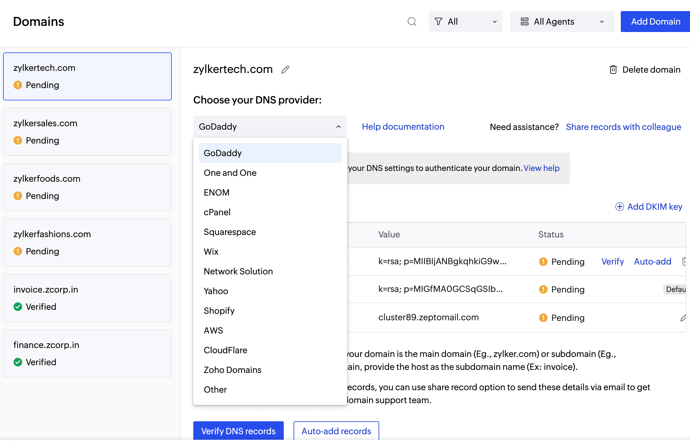 Verify the domain(s) migrated from Resend in ZeptoMail Verify the domain(s) migrated from Resend in ZeptoMail