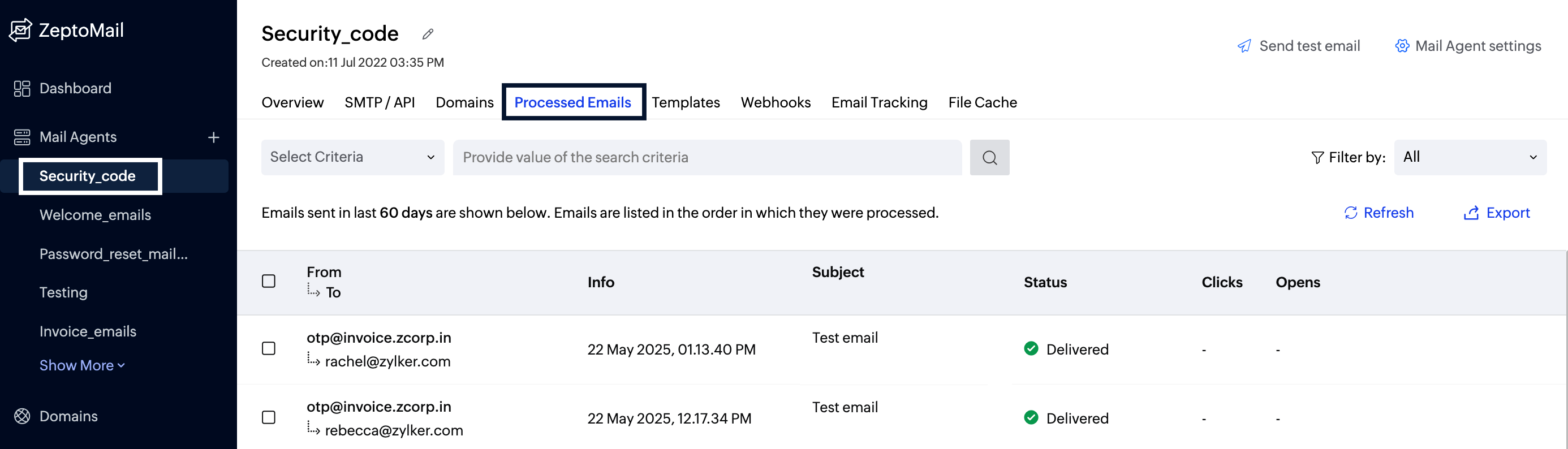 Processed emails access step