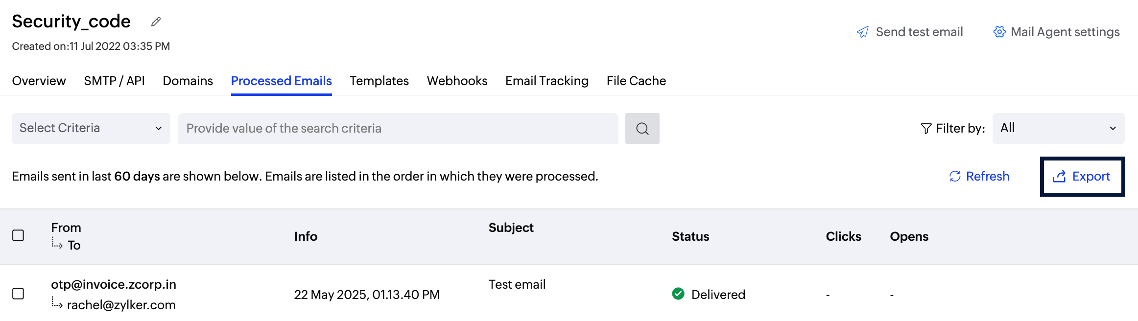 Export logs screenshot