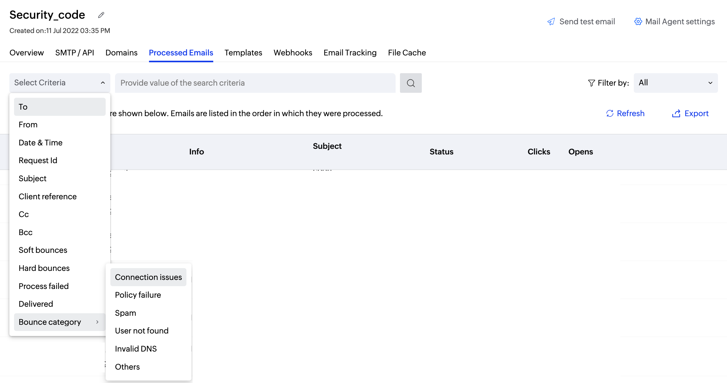 Email filter screenshot