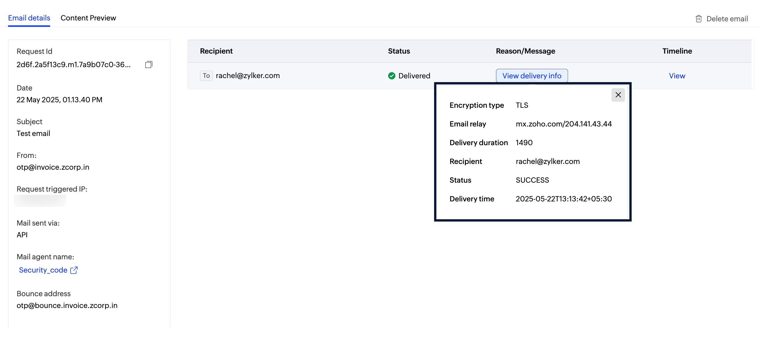 Recipient details screenshot